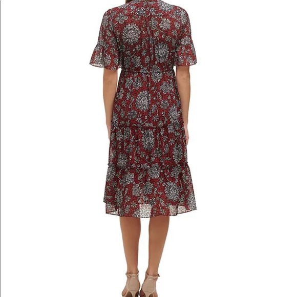 Tommy Hilfiger Floral Print Chiffon Split V-Neck Drawstring Waist MIDI Dress - Picture 2 of 7